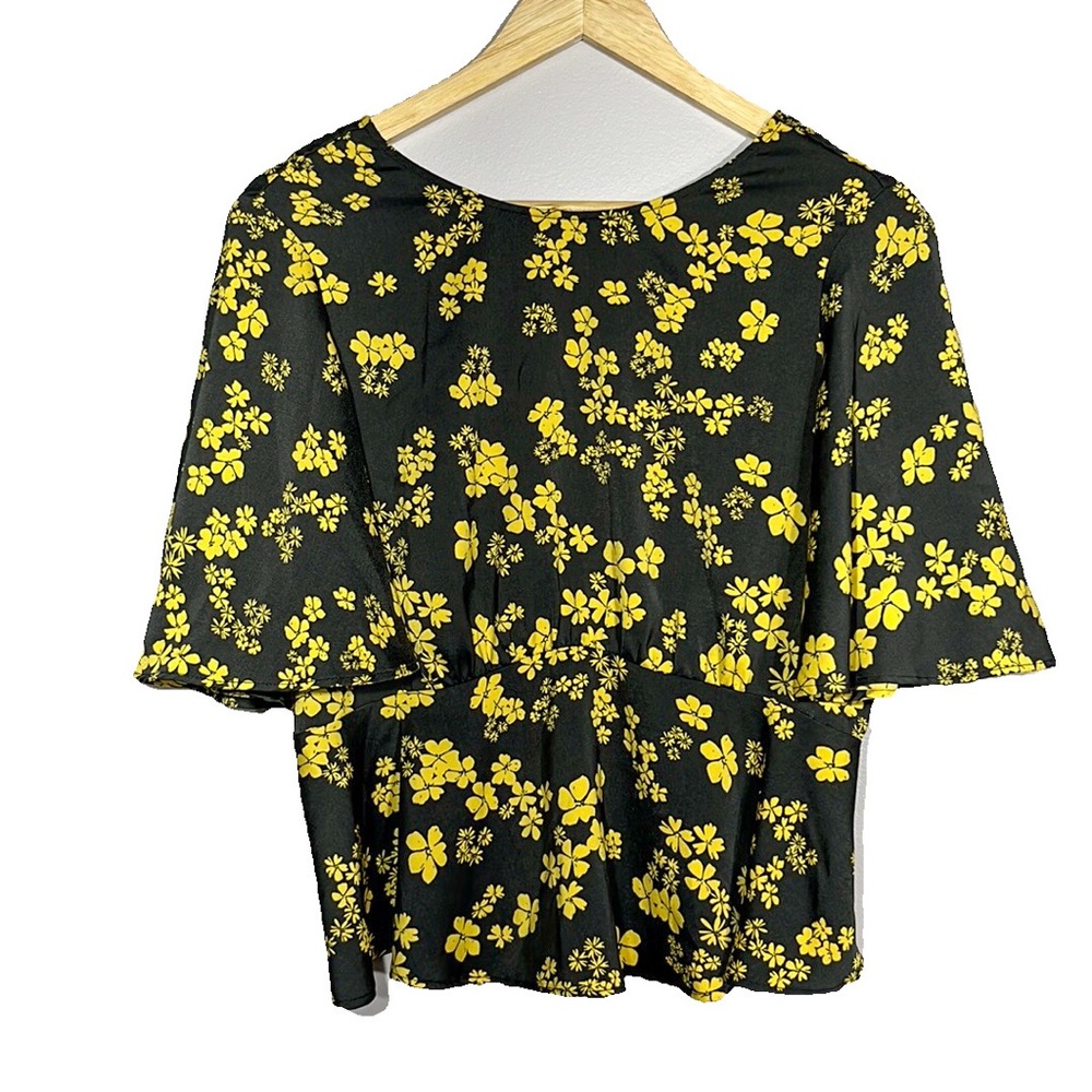 Who What Wear Black Yellow Floral Boho Blouse Size S
